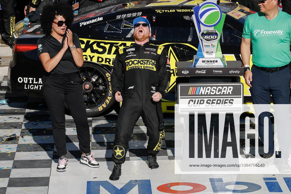 AVONDALE, AZ - OCTOBER 18: Tyler Reddick ( 45 23XI Racing ROCKSTAR ENERGY DRINK Toyota) celebrates after winning the NASCAR, Motorsport, USA Cup Series Playoffs Freeway Insurance 500 on October 18, 2026, at Phoenix Raceway in Avondale, AZ. (Photo by Kevin Abele Icon Sportswire) AUTO: OCT 18 NASCAR Cup Series Playoffs Freeway Insurance 500 Icon261018001500