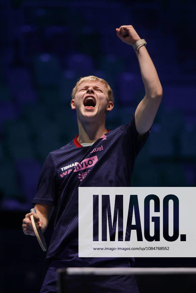 (261019) -- LJUBLJANA, Oct. 19, 2026 -- Felix Lebrun of France celebrates after winning the men s singles final of the European Table tennis, Tischtennis Championships against Anton Kallberg of Sweden at Stozice Sports Hall in Ljubljana, Slovenia, Oct. 18, 2026. (Photo by Xinhua) (SP)SLOVENIA-LJUBLJANA-TABLE TENNIS-EUROPEAN CHAMPIONSHIPS-MEN S SINGLES FINAL ZeljkoxStevanic