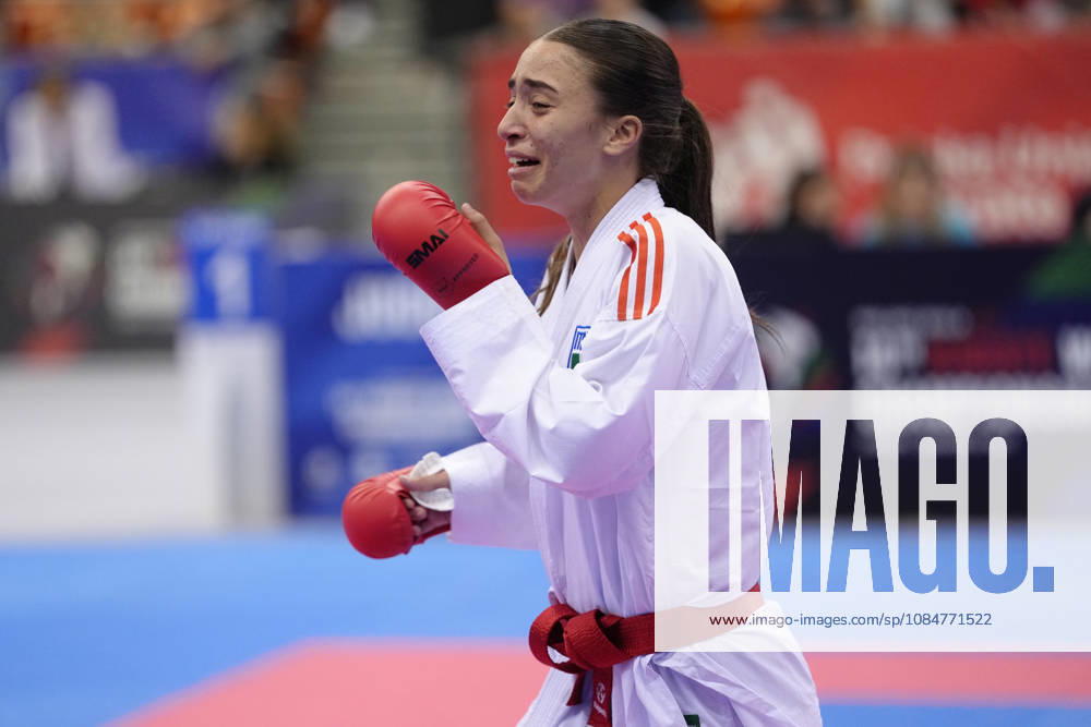 2026 World Cadet, Junior & U21, U 21 Karate Championships BIELSKO-BIALA, POLAND - OCTOBER 17: Ilaria Bianco of Italy celebrates after winning the junior female kumite -53kg bronze-medal bout at the 2026 World Cadet, Junior & U21 Karate Championships at Hala Pod Debowcem on October 17, 2026 in Bielsko-Biala, Poland. Bielsko-Biala Hala Pod Debowcem Poland