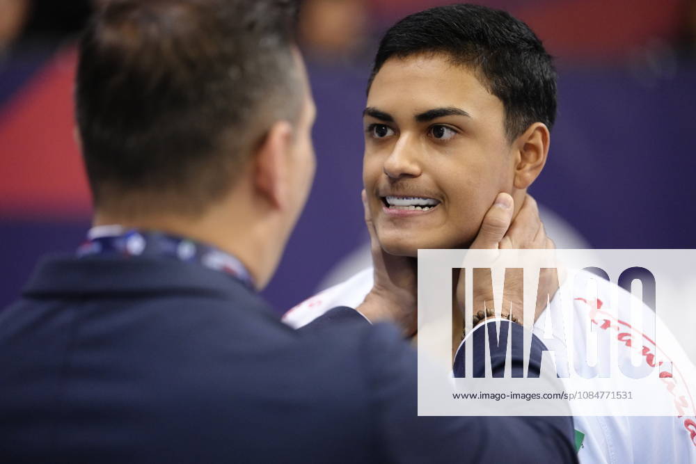 2026 World Cadet, Junior & U21, U 21 Karate Championships BIELSKO-BIALA, POLAND - OCTOBER 17: Joao Vitor Souza of Brazil reacts during the junior male kumite +76kg bronze-medal bout at the 2026 World Cadet, Junior & U21 Karate Championships at Hala Pod Debowcem on October 17, 2026 in Bielsko-Biala, Poland. Bielsko-Biala Hala Pod Debowcem Poland