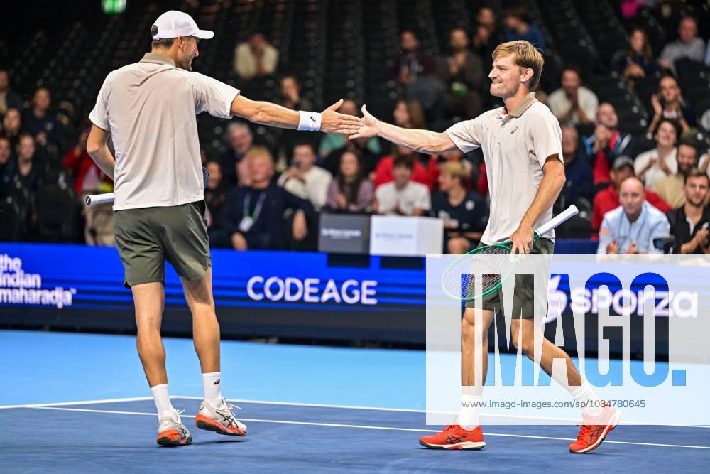 Raphael Collignon of Belgium, David Goffin of Belgium celebrates after winning during the European Open ATP, Tennis Herren tennis tournament in Brussels, on 19 October. This year s edition of the tournament is taking place from 17 to 25 October DAVIDxPINTENS x190314832x