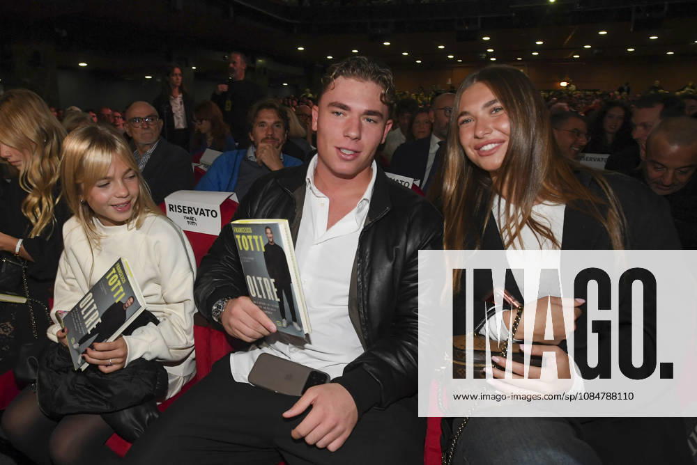 Cristian Chanel and Isabel Totti during the presentation of the book Oltre by Francesco Totti at the Teatro Brancaccio in Rome on October 19, 2026, Italy.