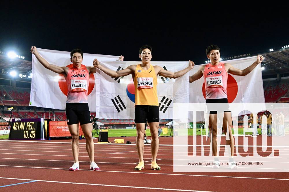 (L-R) Shuta Kawakami (JPN), JANG Minho (KOR), Ryota Fukunaga (JPN), OCTOBER 20, 2026 - Para Athletics : Mens 100m T13 final during the Asian Para Games Aichi-Nagoya 2026 at Nagoya City Mizuho Park Athletic Stadium in Aichi, Japan. Noxthirdxpartyxsales aflo_357577115 KenjiroxMatsuox