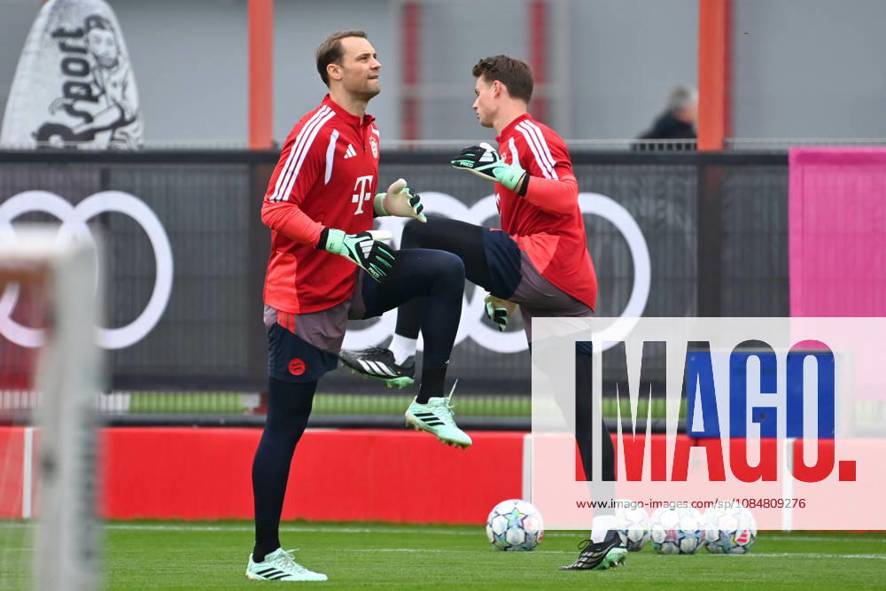 Manuel NEUER, goalkeeper for Bayern Munich; right goalkeeper Jonas URBIG, Bayern Munich soccer, Champions League, 2026–27 season, league phase, FINAL TRAINING on October 20, 2026: FC Bayern Munich vs. FC Arsenal