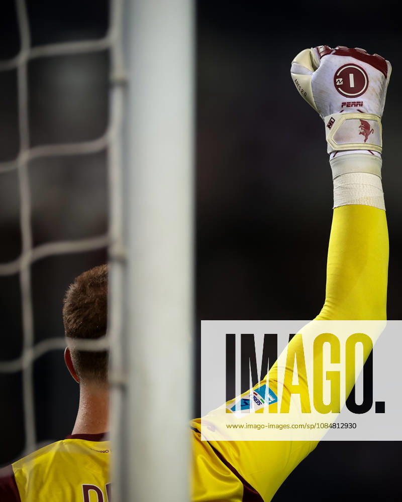 Torino FC v Udinese Calcio - Serie A - Season 2026-2027 Turin, Italy, 12th October 2026. The Number 1 brand goalkeeping gloves are seen of Lucas Perri of Torino FC as he reacts during the Torino FC vs Udinese Calcio Serie A match at Stadio Grande Torino, Turin. Picture credit should read: Jonathan Moscrop Turin Stadio Olimpico Grande Torino Italy