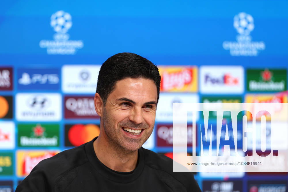 Arsenal press conference, PK, Pressekonferenz Champions League Arsenal Manager, Mikel Arteta smiles during the Arsenal MD-1 Press Conference ahead of Bayern Munich vs Arsenal, Allianz Arena, Munich, Germany on 20 October 2026 Credit: Tiego Grenho Every Second Media Editorial use only. All images are copyright Every Second Media Limited. No images may be reproduced without prior permission.