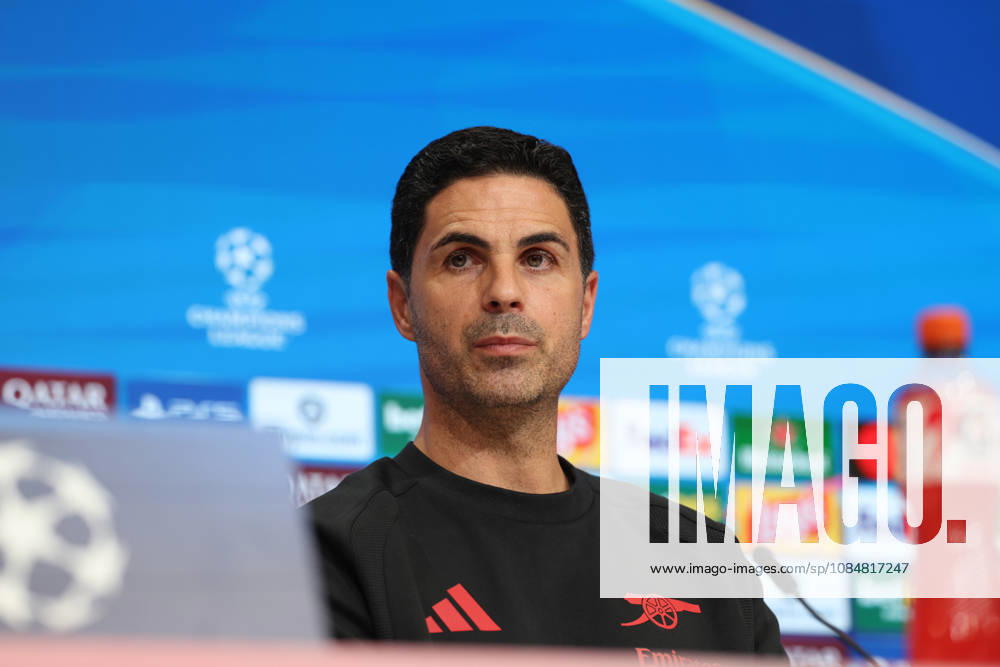 Mikel Arteta, Arsenal FC Head Coach, at a press conference, GER, press conference, Arsenal FC, soccer, UEFA Champions League, Matchday 3, group stage, 2026–2027 season, October 20, 2026, GER, press conference, Arsenal FC, soccer, UEFA Champions League, Matchday 3, group stage, 2026–2027 season, October 20, 2026, Munich