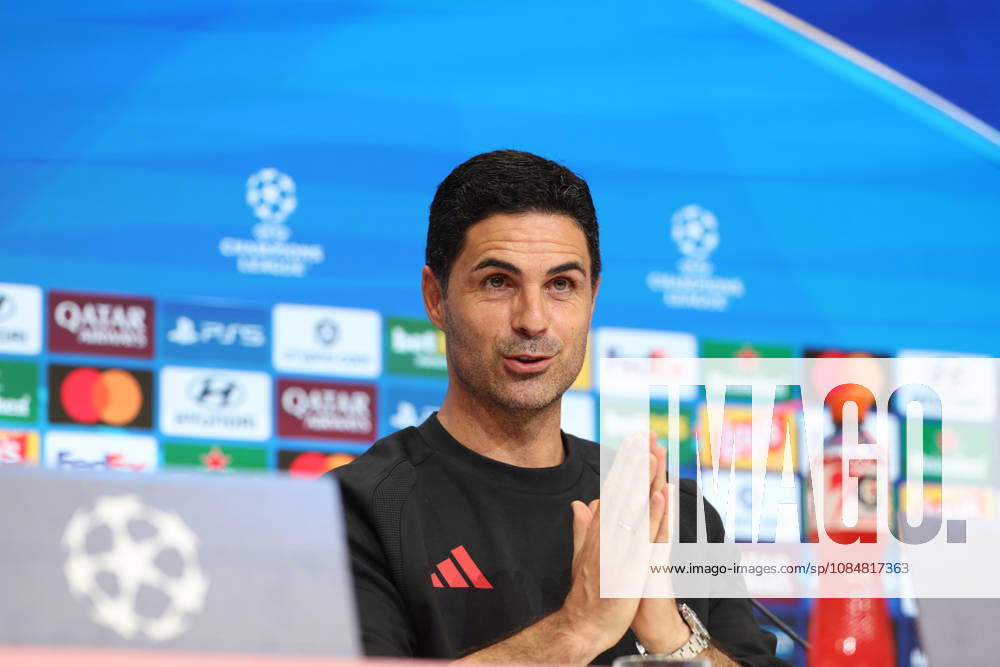 Mikel Arteta, Arsenal FC Head Coach, at a press conference, GER, press conference, Arsenal FC, soccer, UEFA Champions League, Matchday 3, group stage, 2026–2027 season, October 20, 2026, GER, press conference, Arsenal FC, soccer, UEFA Champions League, Matchday 3, group stage, 2026–2027 season, October 20, 2026, Munich