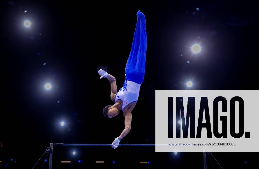 ROTTERDAM - Elijah Faverus in action during the men s team final at the World Gymnastics Championships in Rotterdam Ahoy. IRIS VAN DEN BROEK ANP ANPxSportx IVx 573089027 originalFilename: 573089027