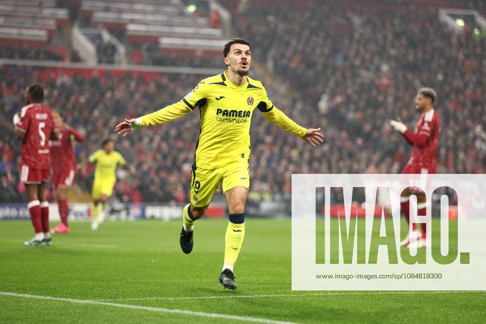 Georges Mikautadze of Villarreal scores a goal and celebrates. Liverpool v Villarreal, UEFA Champions League, Football, Anfield, Liverpool, UK - 20 Oct 2026Liverpool Anfield United Kingdom