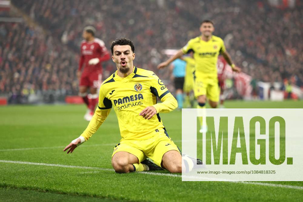 Georges Mikautadze of Villarreal scores a goal and celebrates. Liverpool v Villarreal, UEFA Champions League, Football, Anfield, Liverpool, UK - 20 Oct 2026Liverpool Anfield United Kingdom