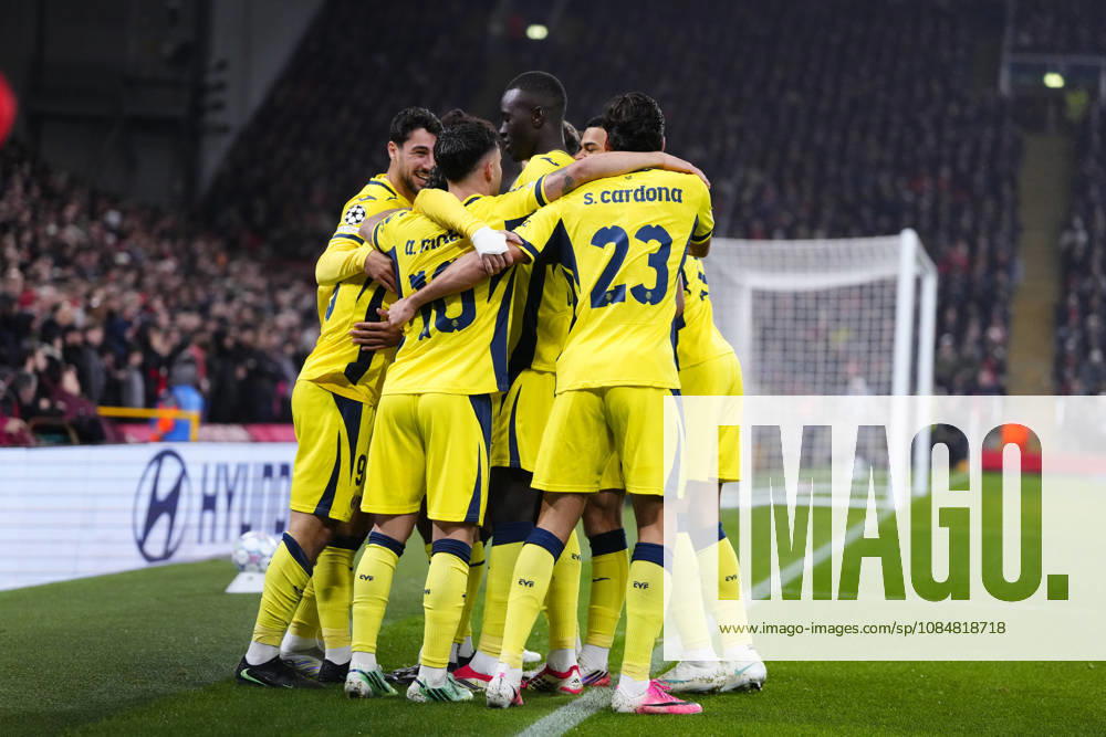 Liverpool FC v Villarreal CF - UEFA Champions League 2026 27 League Phase MD3 Georges Mikautadze centre-forward of Villarreal and Georgia celebrates after scoring his sides first goal during the UEFA Champions League 2026 27 League Phase MD3 match between Liverpool FC and Villarreal CF at Anfield on October 20, 2026 in Liverpool, United Kingdom. Liverpool England United Kingdom