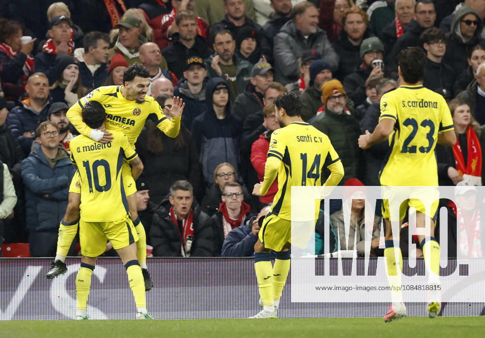Liverpool, England, 20th October 2026. Georges Mikautadze of Villarreal celebrates scoring the first goal during the Liverpool vs Villarreal UEFA Champions League match at Anfield, Liverpool. Picture credit should read: Cody Froggatt Sportimage . SPI_012_CF_LIVERPOOL_VILLARREAL SPI-5089-0013