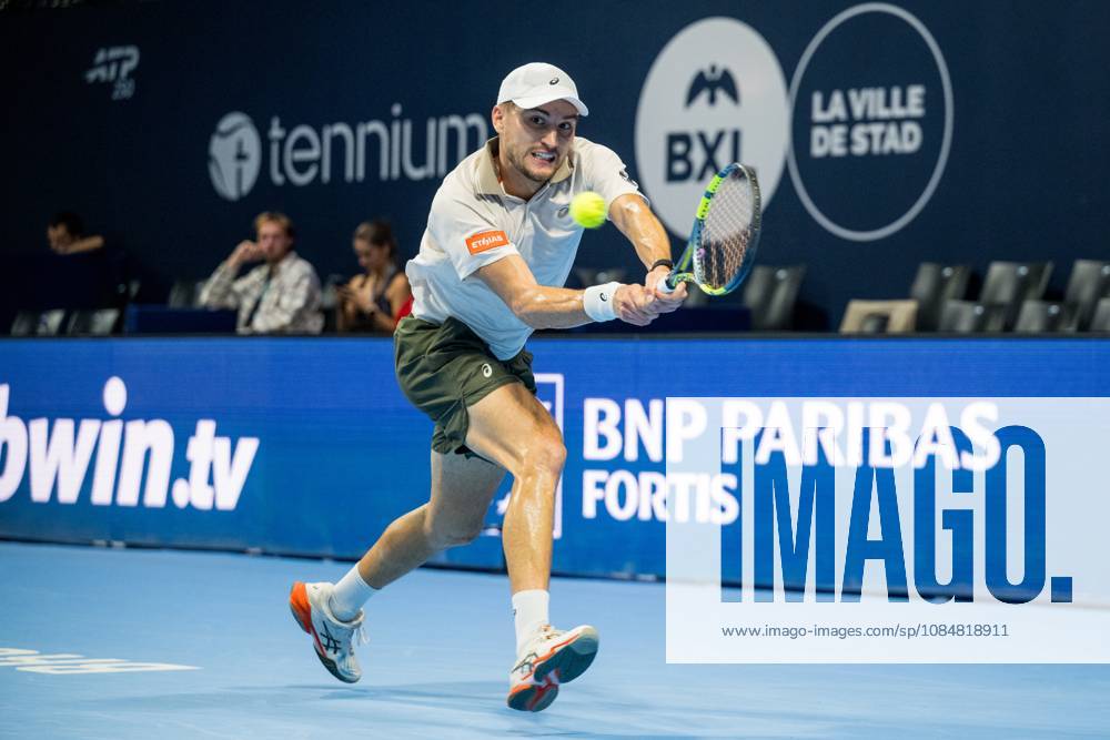 Raphael Collignon of Belgium pictured in action during the European Open ATP, Tennis Herren tennis tournament in Brussels, on Tuesday 20 October. This year s edition of the tournament is taking place from 17 to 25 October JASPERxJACOBS x190421306x