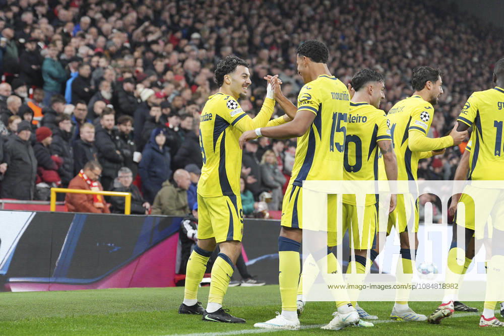 Liverpool v Villarreal CF, UEFA Champions League Georges Mikautadze of Villarreal CF celebrates scoring to make it 0-1 during Liverpool v Villarreal CF UEFA Champions League Matchday 3 at Anfield, Liverpool, England on 20 October 2026 Credit: Steve Flynn Every Second Media Editorial use only. All images are copyright Every Second Media Limited. No images may be reproduced without prior permission.