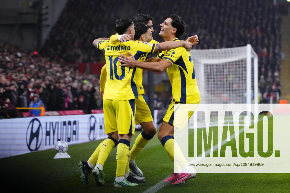 Liverpool FC v Villarreal CF - UEFA Champions League 2026 27 League Phase MD3 LIVERPOOL, ENGLAND - OCTOBER 20: Georges Mikautadze centre-forward of Villarreal and Georgia celebrates after scoring his sides first goal during the UEFA Champions League 2026 27 League Phase MD3 match between Liverpool FC and Villarreal CF at Anfield on October 20, 2026 in Liverpool, United Kingdom. Jose Hernandez Anadolu Liverpool United Kingdom. Editorial use only. Please get in touch for any other usage.