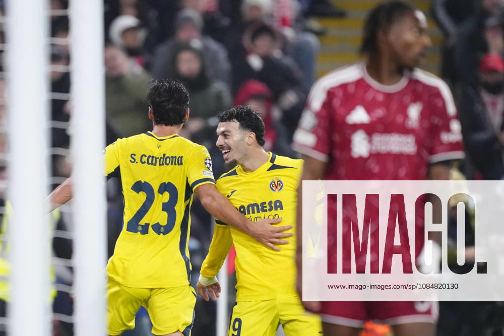 Liverpool FC v Villarreal CF - UEFA Champions League LIVERPOOL, UNITED KINGDOM - OCTOBER 20: Sergi Cardona (23) of Villarreal celebrates after scoring his sides first goal during the UEFA Champions League match between Liverpool FC and Villarreal CF at Anfield on October 20, 2026 in Liverpool, United Kingdom. Jose Hernandez Anadolu Liverpool United Kingdom. Editorial use only. Please get in touch for any other usage.