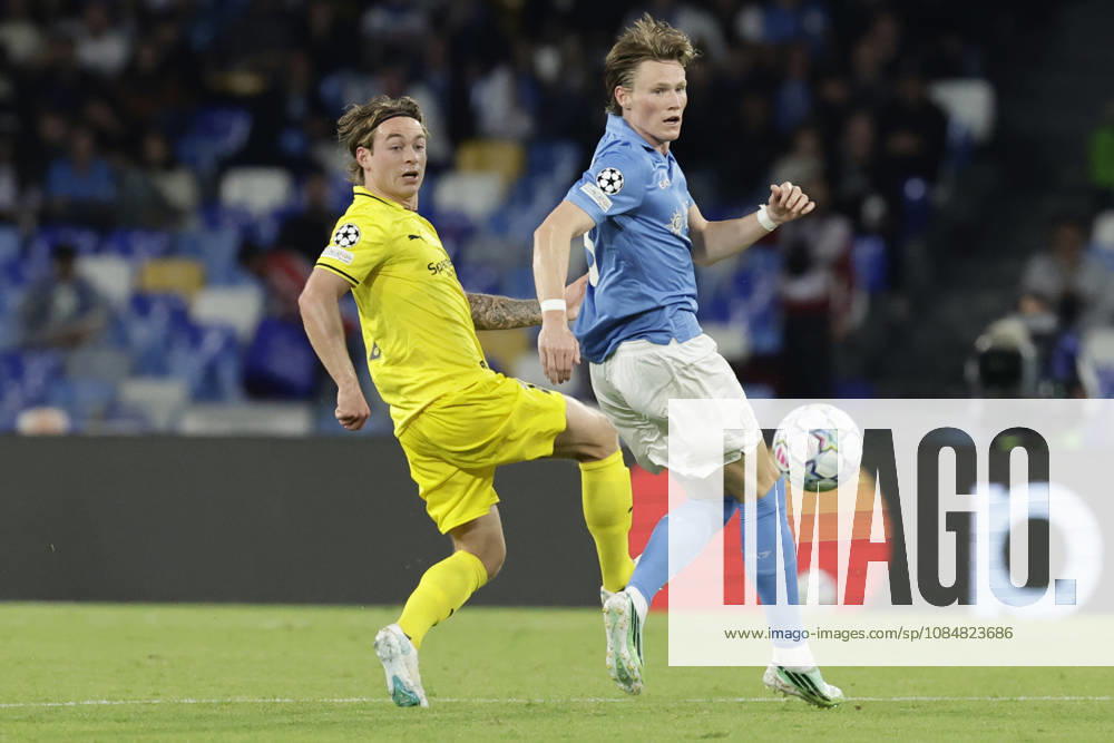 Champions League match SSC Napoli vs Bodo Glimt Bodo Glimt s Norwegian midfielder Patrick Berg challenges for the ball with Napoli s Scottish midfielder Scott McTominay during the Uefa champions league match between SSC Napoli vs Bodo Glimt at the Diego Armando Maradona Stadium in Naples on October 20, 2026. _BPH2849