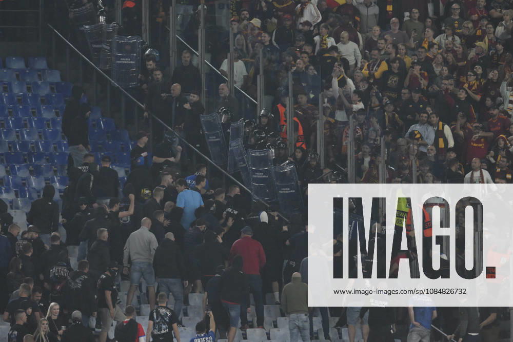 2026 Uefa Champions League 2026- 2027 Roma v Slovan Bratislava Oct 20 20 Oct 2026; Olimpico stadium, Roma, Italy; Uefa Champions League 2026- 2027 ; Roma versus Slovan Bratislava; clashes between fans in the stands Roma Lazio Italy