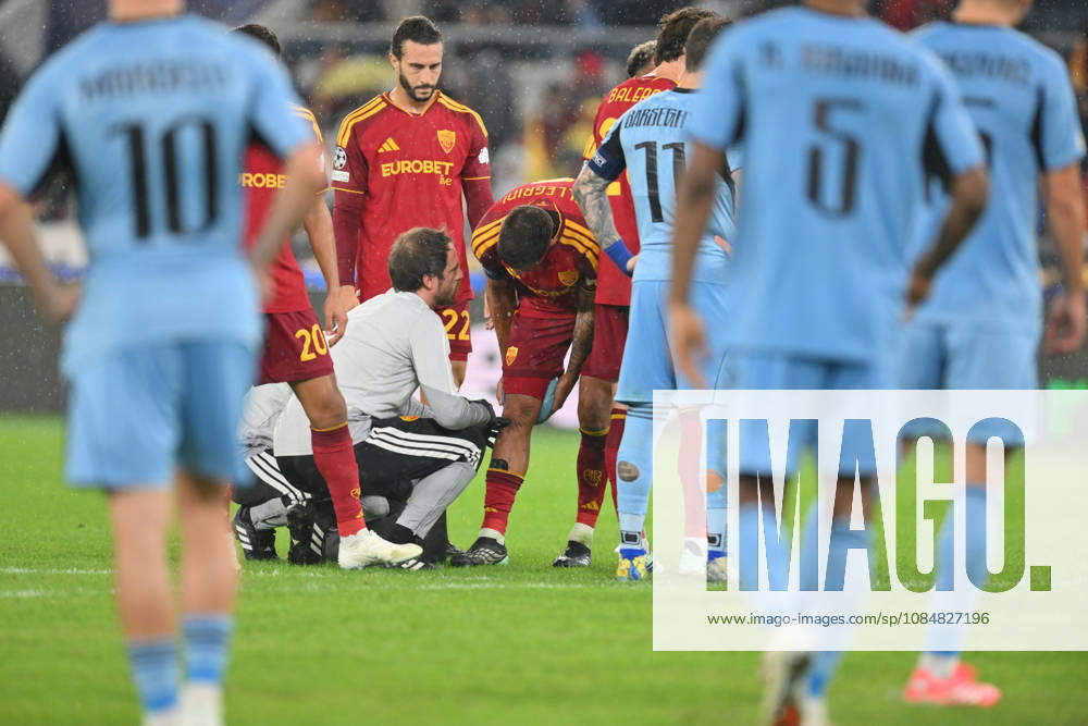 20th October 2026; Stadio Olimpico, Rome, Italy; UEFA Champions League Football, Roma versus Slovan Bratislava; Lorenzo Pellegrini of Roma receives treatment for an injury AllShotLive