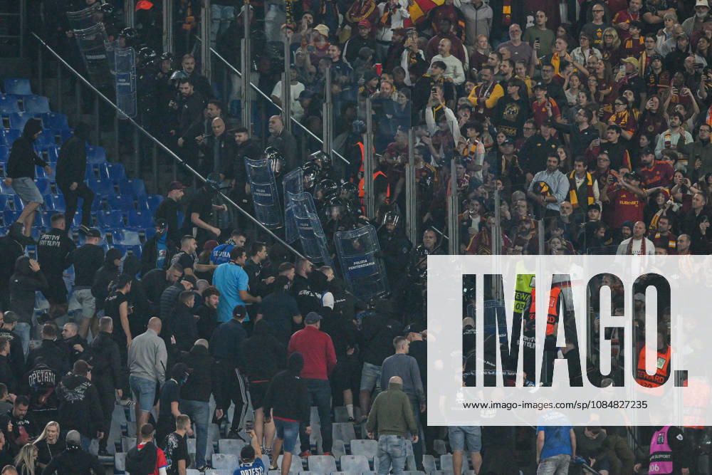 20th October 2026; Stadio Olimpico, Rome, Italy; UEFA Champions League Football, Roma versus Slovan Bratislava; clashes between fans in the standsclashes between fans in the stands AllShotLive