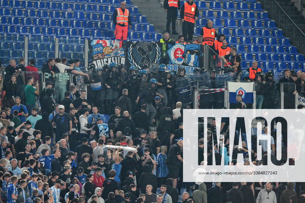 20th October 2026; Stadio Olimpico, Rome, Italy; UEFA Champions League Football, Roma versus Slovan Bratislava; clashes between fans in the stands AllShotLive