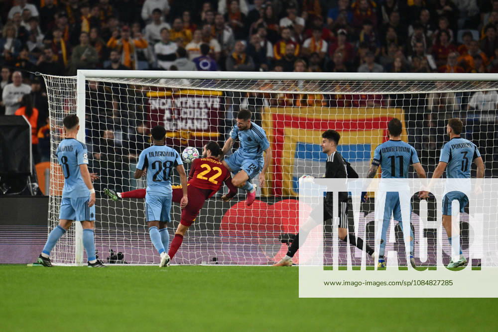 SOCCER - UEFA Champions League - AS Roma vs. Slovan Bratislava Photo by IPA ABACAPRESS.COM89963168 - Mario Hermoso of A.S. Roma scores the goal to make it 1-0 during the UEFA Champions League Matchday 3 soccer match between A.S. Roma and S.K. Slovan Bratislava at the Olympic Stadium on October 20, 2026, in Rome, Italy. Rome Italy