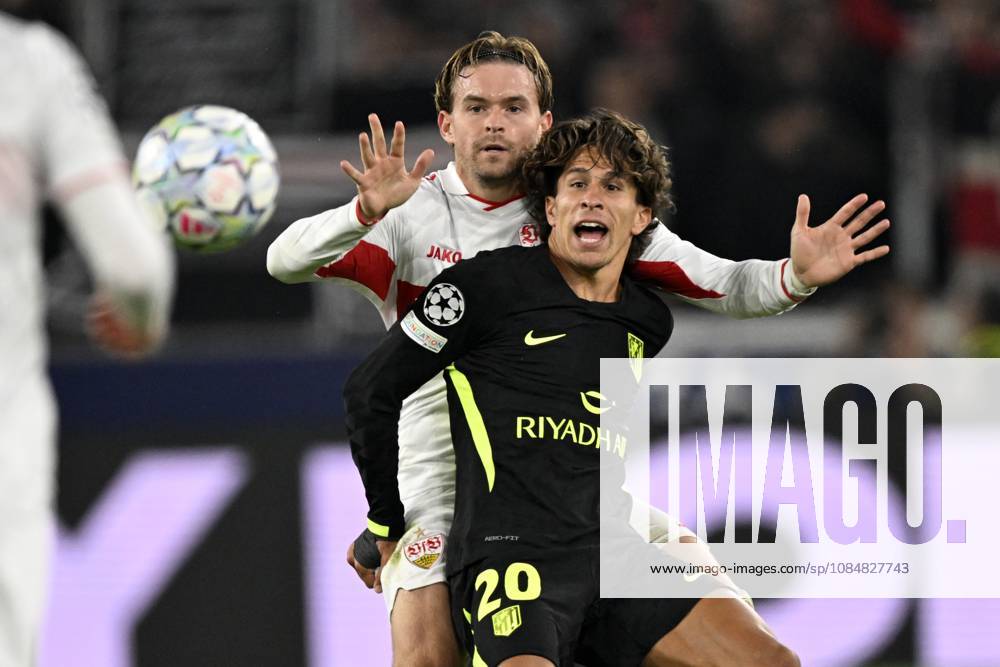 STUTTGART - (lr) Ramon Hendriks of VFB Stuttgart, Giuliano Simeone of Atletico Madrid during the UEFA Champions League match between VFB Stuttgart and Atletico Madrid at Stadion MHP Arena on 20 October 2026 in Stuttgart, Germany. ANP UEFA Champions League 2026 27 ANPxSportx xGerritxvanxKeulenxIVx 573110704 originalFilename: 573110704