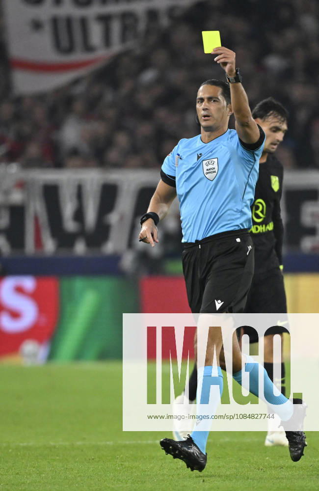 Referee Serdar Goezuebueyuek (NED) shows Maximilian Mittelstaedt (VfB Stuttgart 07) a yellow card (not shown in the frame) – Champions League: VfB Stuttgart vs. Atlético Madrid, October 20, 2026. DFL regulations prohibit any use OF PHOTOGRAPHS AS IMAGE SEQUENCES AND OR QUASI-VIDEO Champions League VfB Stuttgart vs. Atlético Madrid