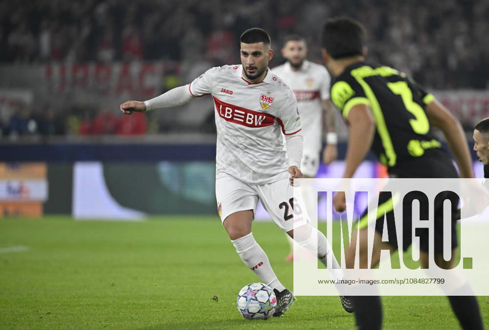 Deniz Undav, VfB Stuttgart, 26, in action with the ball; Obed Vargas, Atlético de Madrid, 03, Champions League, VfB Stuttgart vs. Atlético Madrid, October 20, 2026. DFL regulations prohibit any use of photographs as image sequences and or quasi-VVIDEO Champions League: VfB Stuttgart vs. Atlético Madrid
