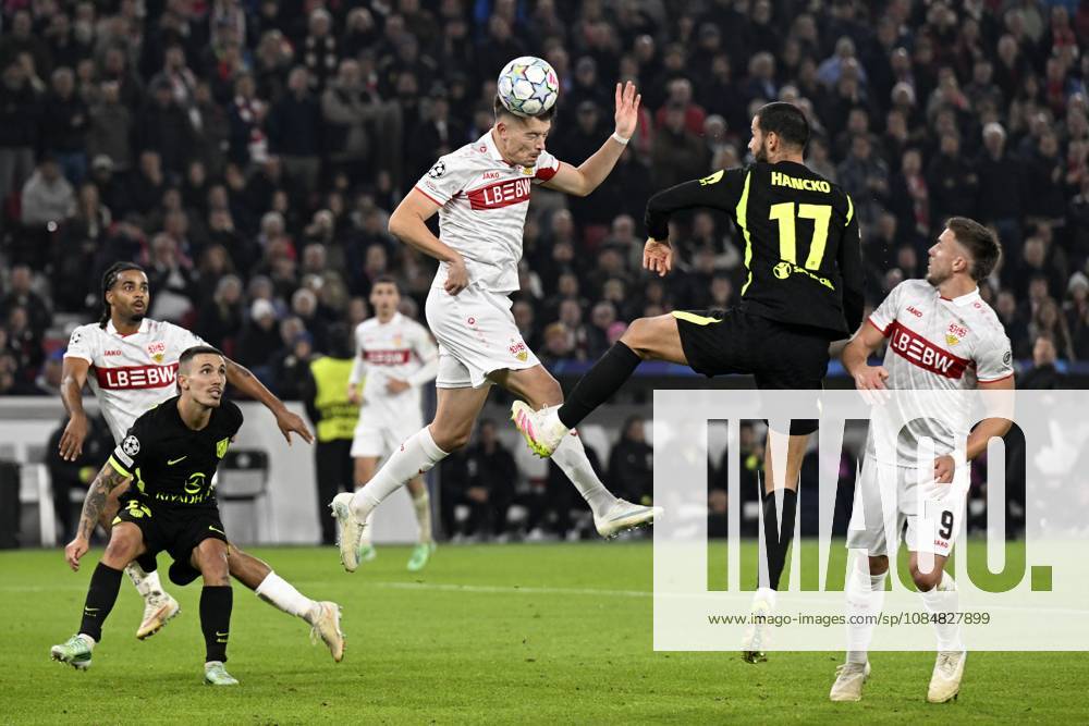 STUTTGART - (lr) Dzenan Pejcinovic of VFB Stuttgart, David Hancko of Atletico Madrid during the UEFA Champions League match between VFB Stuttgart and Atletico Madrid at Stadion MHP Arena on 20 October 2026 in Stuttgart, Germany. ANP UEFA Champions League 2026 27 ANPxSportx xGerritxvanxKeulenxIVx 573110773 originalFilename: 573110773