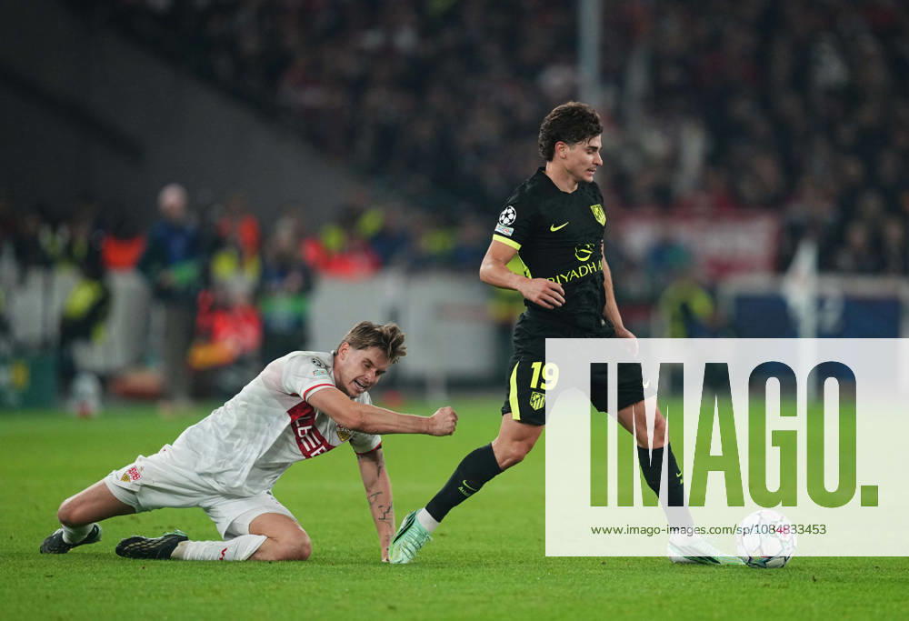 Julián Álvarez of Atlético Madrid and Maximilian Mittelstadt of VfB Stuttgart during the match between VfB Stuttgart and Atlético Madrid in the group stage of the UEFA Champions League at MHPArena in Stuttgart, Germany, on October 20, 2026. DeFodi Images
