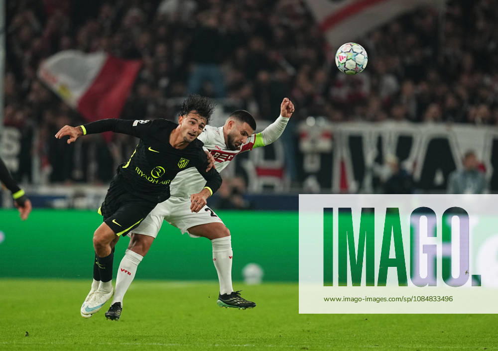 Marc Pubill (Atleti) and Deniz Undav (VfB Stuttgart) during the match between VfB Stuttgart and Atlético Madrid in the group stage of the UEFA Champions League at MHPArena in Stuttgart, Germany, on October 20, 2026. DeFodi Images