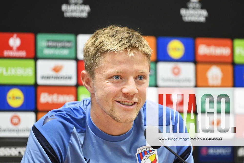 Soccer player Lukas Cerv of Viktoria Plzen speaks during the press conference, PK, Pressekonferenz prior to the fotball UEFA Europa League 3rd round match: Viktoria Plzen vs Levski Sofia in Pilsen, Czech Republic, October 21, 2026. (CTKxPhoto MiroslavxChaloupka) CTKPhotoP2026102106251 CTKPhotoP2026102106251