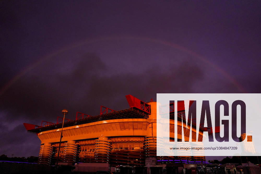 Raimbow over San Siro Stadium before the Uefa Champions League soccer match between Inter and Shakhtar Donetsk at San Siro Stadium in Milan , Italy - Wednesday October 21 , 2026. - Soccer