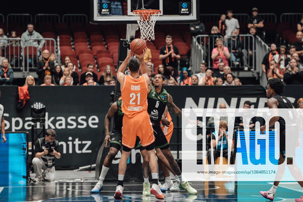 Game Day 4 of the Basketball Eurocup: Niners Chemnitz vs. Slask Wroclaw, October 21, 2026, starting at 7:00 p.m., Chemnitz, Chemnitz Arena. Pictured: Mateo Seric on October 21. Matchday 4 of the Basketball Eurocup: Niners Chemnitz vs. Slask Wroclaw, Chemnitz, Saxony, Germany