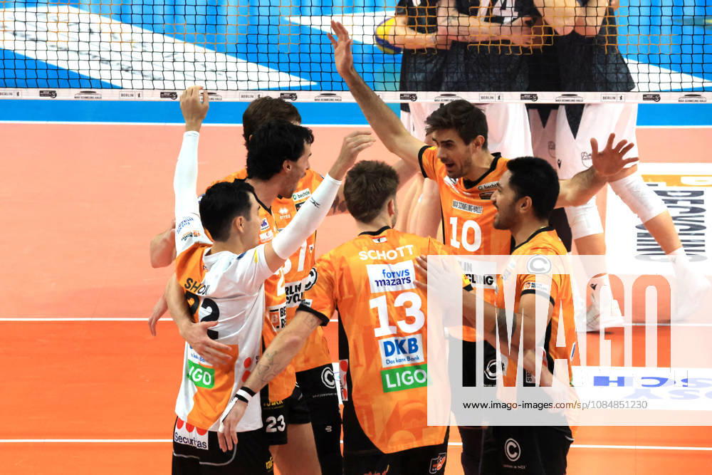 Germany, GER, DEU, Volleyball 1st Bundesliga, Day 1, 2026–2027 Season, Berlin, BR Volleys vs. FT Freiburg BR Volleys players, cheering, celebrating, joy, happiness, happy, positive emotions, nordphoto GmbH Engler Berlin Max Schmeling Halle Berlin Germany