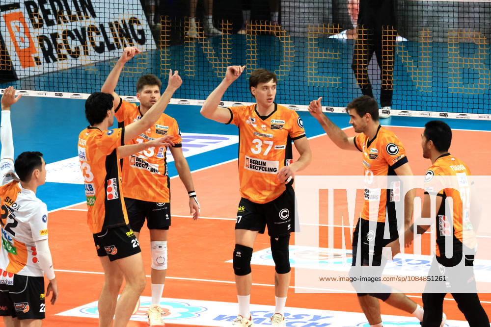 Germany, GER, DEU, Volleyball 1st Bundesliga, Day 1, 2026–2027 Season, Berlin, BR Volleys vs. FT Freiburg BR Volleys players, cheering, celebrating, joy, happiness, happy, positive emotions, nordphoto GmbH Engler Berlin Max Schmeling Halle Berlin Germany