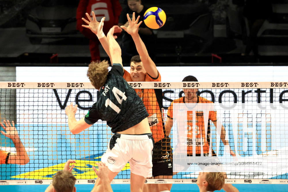 Germany, GER, DEU, Volleyball 1st Bundesliga, Day 1, 2026–2027 Season, Berlin, BR Volleys vs. FT Freiburg Louis Kunstmann BR Volleys 5, Nolan Flexen BR Volleys 23, Charles Figy FT 1844 Freiburg 14 nordphoto GmbH Engler Berlin Max Schmeling Hall Berlin Germany