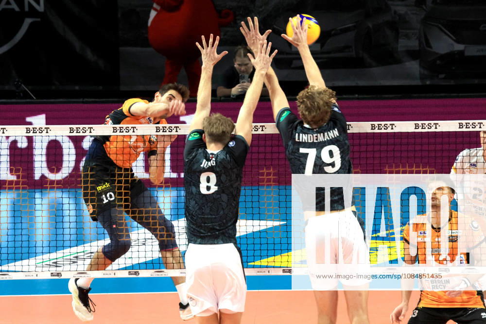 Germany, GER, DEU, Volleyball 1st Bundesliga, Day 1, 2026–2027 Season, Berlin, BR Volleys vs. FT Freiburg; Daniel Malescha (BR Volleys) 10, Anton Jung (FT 1844 Freiburg) 18, 44; 8, Lindemann (FT 1844 Freiburg) 79; nordphoto GmbH; Engler Berlin; Max Schmeling Halle, Berlin, Germany
