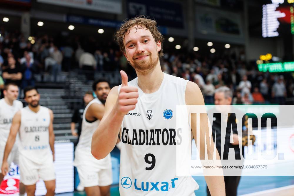 Marco Hollersbacher Gladiators Trier: Cheers, Joy, Emotions, Vet Concept Gladiators Trier vs. KK Split, Basketball, FIBA Europe Cup, Matchday 3, 2026–2027 Season, October 21, 2026 Vet Concept Gladiators Trier vs. KK Split, Basketball, FIBA Europe Cup, Matchday 3, 2026–2027 Season