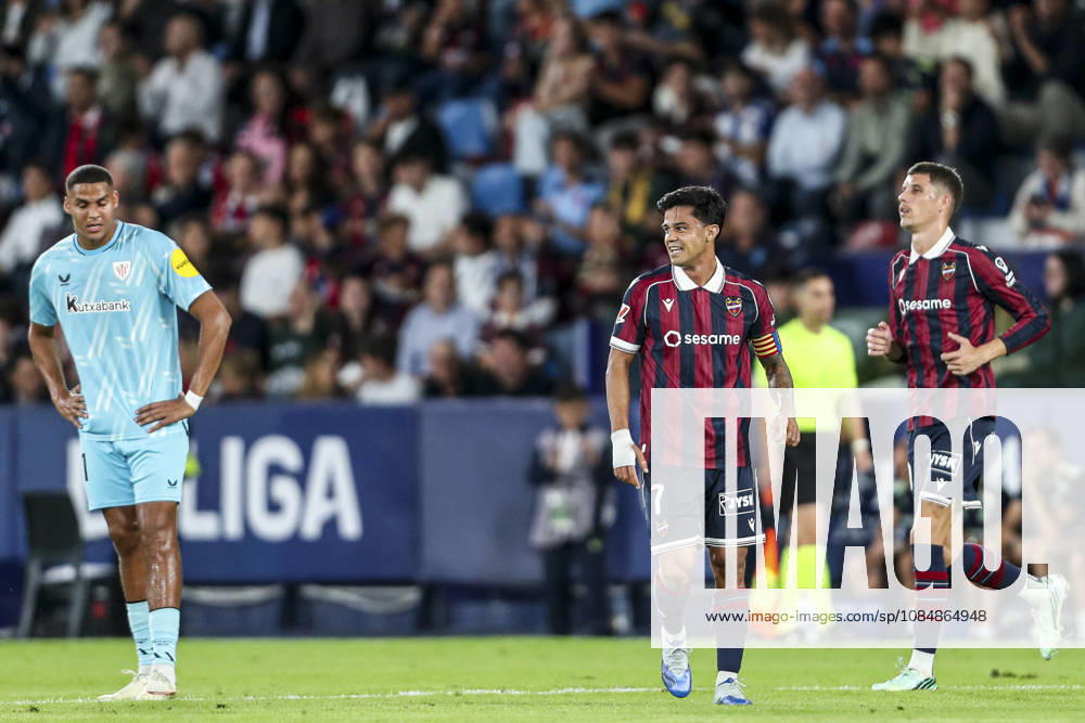 Roger Brugue of Levante UD celebrates a goal during the Spanish league, LaLiga EA Sports, football match played between Levante UD and Athletic Club at Ciutat de Valencia stadium on October 21, 2026, in Valencia, Spain. Valencia SPAIN - ZUMAa181 20261021_zaa_a181_294