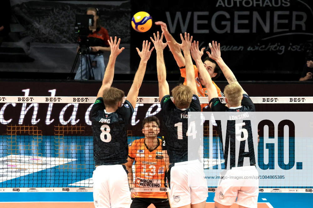 Germany, GER, DEU, Volleyball 1st Bundesliga, Day 1, 2026–2027 Season, Berlin, BR Volleys vs. FT Freiburg Nolan Flexen BR Volleys 23, Anton Jung FT 1844 Freiburg 8, Charles Figy FT 1844 Freiburg 14, Bredan Mills FT 1844 Freiburg 5 nordphoto GmbH Engler Berlin Max Schmeling Halle Berlin Germany