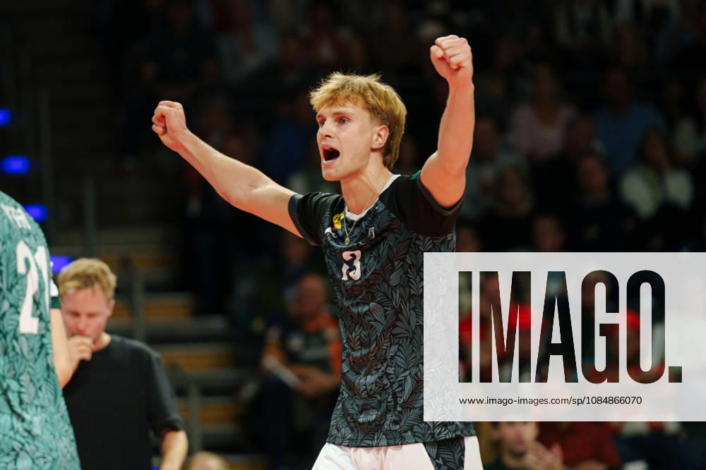 1 Men s Volleyball Bundesliga, Matchday 1: BERLIN RECYCLING Volleys vs. FT 1844 Freiburg. Jannik Brentel of FT 1844 Freiburg, No. 13, celebrates on October 21, 2026, at the Max Schmeling Halle in Berlin, Germany.