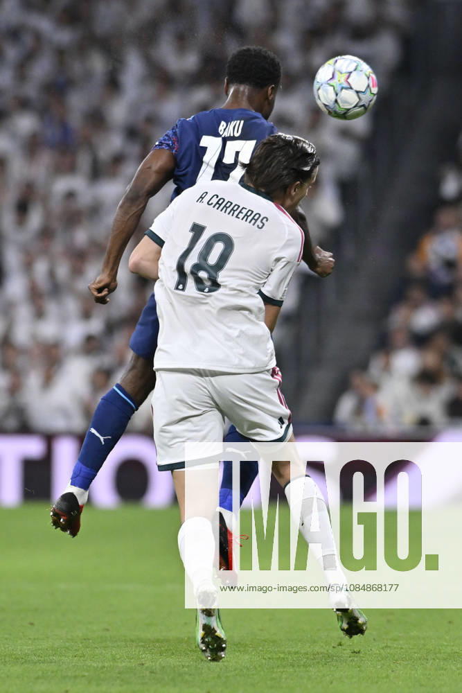 17 RIDLE BAKU of RB Leipzig clears it with a header during the match on Matchday 3 of the group stage of the 2026 27 UEFA Champions League between REAL MADRID C.F. and RB LEIPZIG, played at the Bernabo u Stadium on october 21, 2026, in Madrid, Spain. REAL MADRID C.F. Vs. RB LEIPZIG 10.21.26 - ZUMAc312 20261021_zsp_c312_131