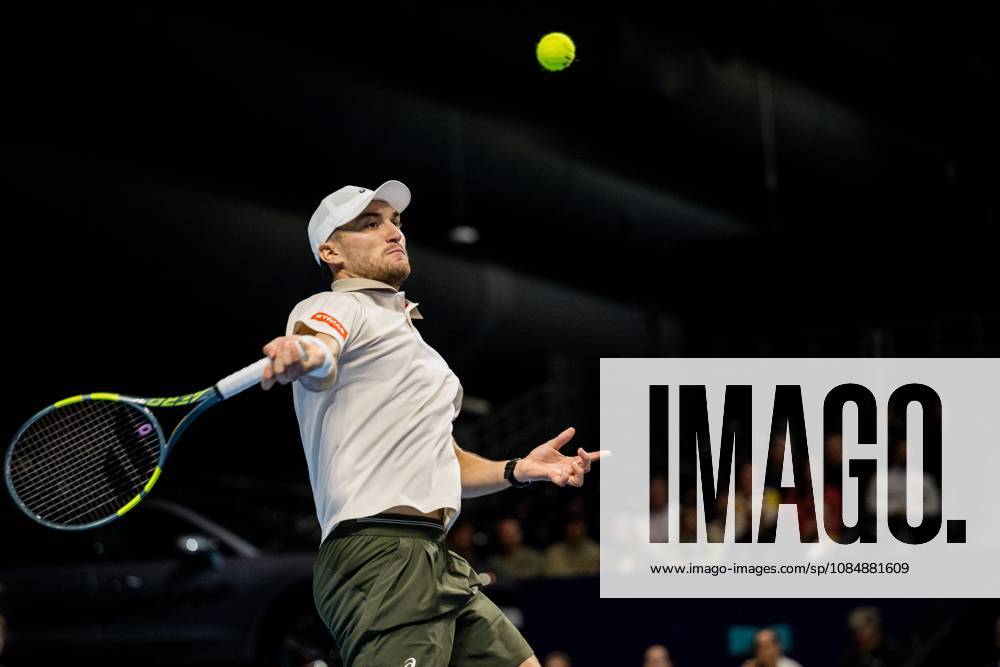 Raphael Collignon of Belgium pictured in action during the European Open ATP, Tennis Herren tennis tournament in Brussels, on Thursday 22 October. This year s edition of the tournament is taking place from 17 to 25 October JASPERxJACOBS x190644708x