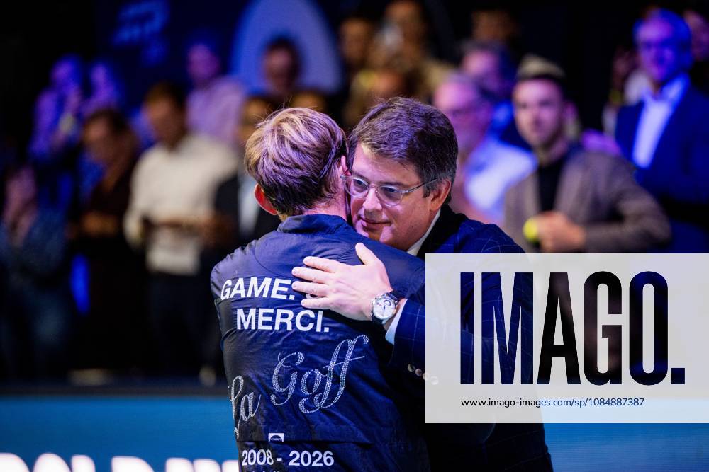 David Goffin of Belgium and Kristoff Puelinckx, CEO of Tennium pictured at the European Open ATP, Tennis Herren tennis tournament in Brussels, on Thursday 22 October. This year s edition of the tournament is taking place from 17 to 25 October JASPERxJACOBS x190666935x