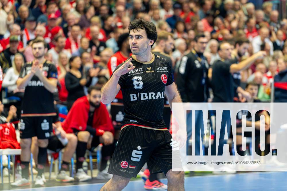 EHF Champions League 2026–2027 Group Stage Group B Match 5 MT Melsungen vs. Orlen Wisla Plock Pictured: Erik Balenciaga (MT) gesturing on the court at Rothenbach Halle in Hesse