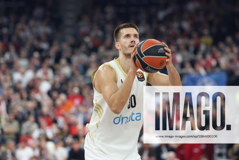 Filip Petrusev, Dubai Basketball, No. 30 with the ball on a free throw, GER, FC Bayern Basketball vs. Dubai Basketball, Basketball, EuroLeague, Matchday 7, 2026–2027 Season, October 22, 2026, GER, FC Bayern Basketball vs. Dubai Basketball, Basketball, EuroLeague, Matchday 7, 2026–2027 Season, October 22, 2026, Munich