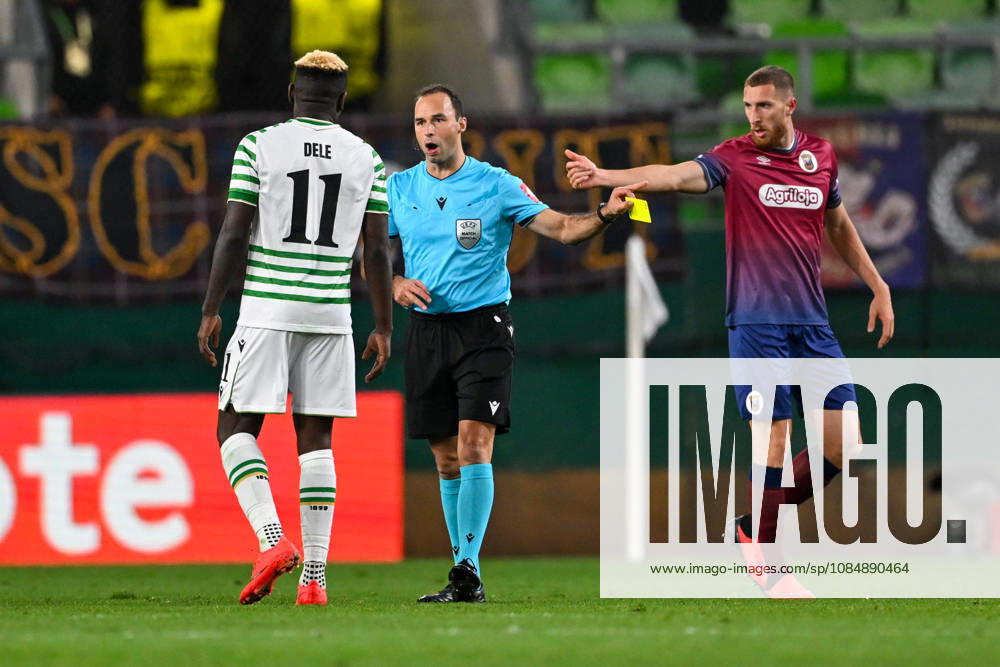 IPA90041380 - Yellow card for Yusuf Bamidele (Ferencvarosi TC) for protesting during the UEFA Europa League, Matchday 3, between Ferencvaros T.C. and SCU Torreense on October 22, 2026, at Ferencvaros Stadion in Budapest, Hungary